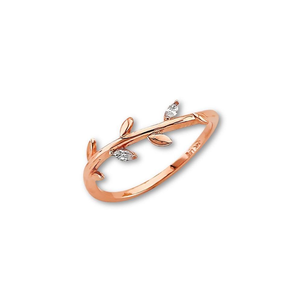 14K Rose Gold Leaf CZ Ring | Nature-Inspired Ring By Tehrani Jewelry